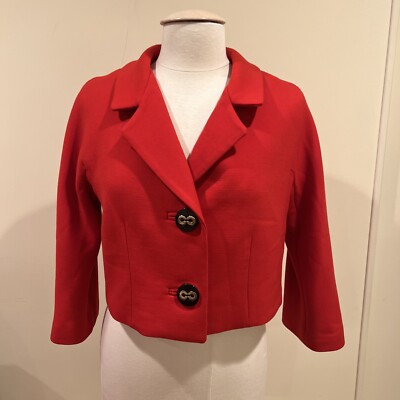 Milly Red Cropped Wool Blazer Jacket Designer Style Size 8