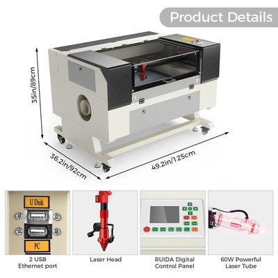 Monport 60W 20x28'' CO2 Laser Engraver Cutter Cutting Engraving Machine Autofocus