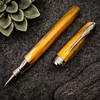Pineider La Grande Bellezza Gemstone Rollerball Pen, Tigers Yellow, Italian Made