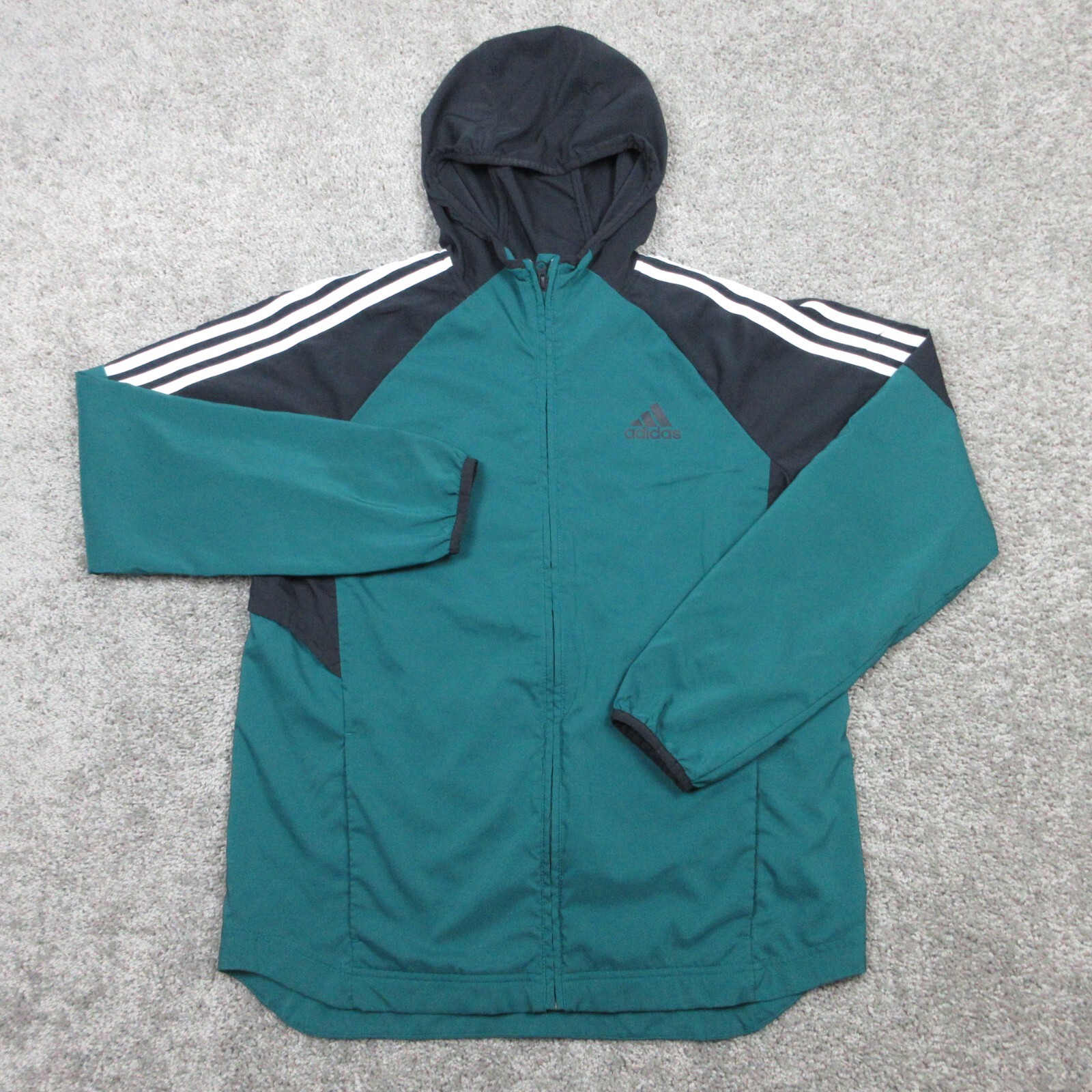 新品 Adidas Lined Wind stretch JKT XO／XXG Adidas Jacket Mens Medium Green Black 3 Stripe Full Zip Logo