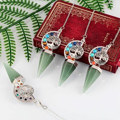 5pcs Green Aventurine Tree Of life Pendants 7 Chakra Reiki Healing Amulet