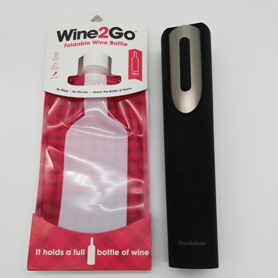 Lot of 2 Brookstone Automatic Wine Opener Wine2Go Foldable Wine Bottle New 