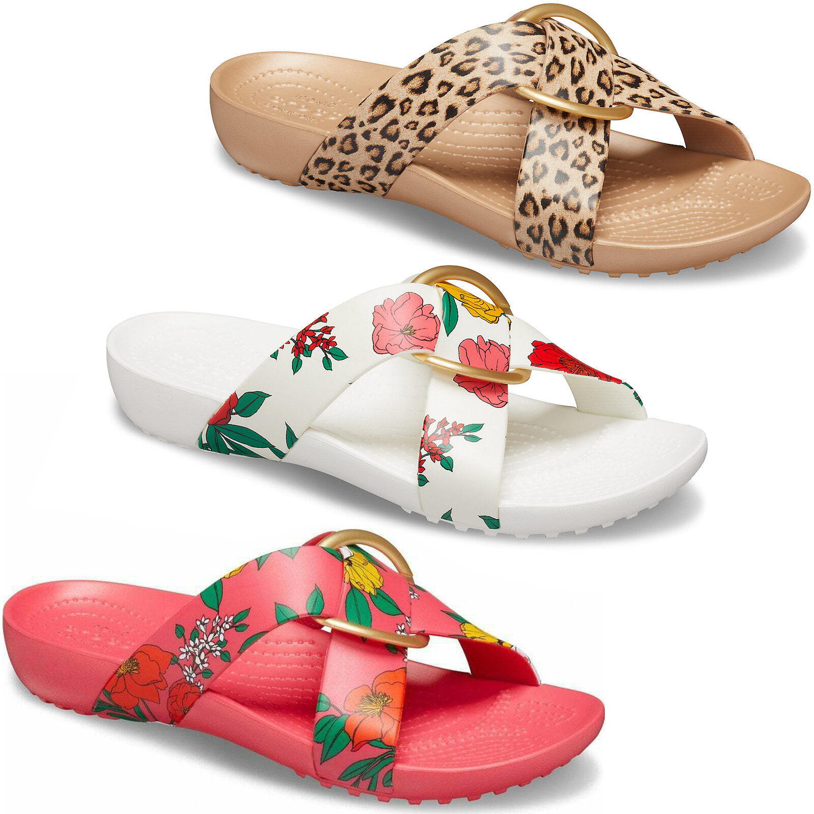 Crocs Serena Printed Cross-Band Slides Womens Summer Holiday Flip Flops Sandals | eBay