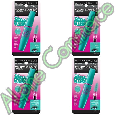 *4-Packs* Maybelline Volum'Express Mascara Blackest Black The Mega Plush 0.3 oz