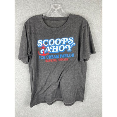 Scoops Ahoy Ice Cream Parlor T Shirt Mens L (READ) Gray Hawkins Indiana
