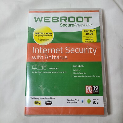 WEBROOT Secure Anywhere Internet Security Plus 3 Devices Antivirus Mobile PC Mac