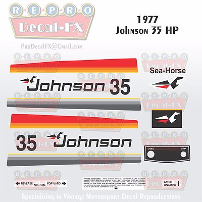 1959 Johnson 35HP Electric Start RDS-21 SeaHorse Outboard Repro 7 Pc Vinyl Decal