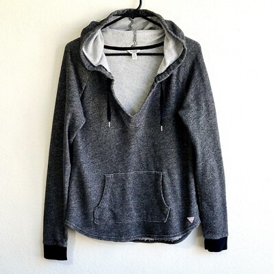 Guess Womens Hoodie Long Sleeve Drawstring Pullover Black Heather Knit Size L