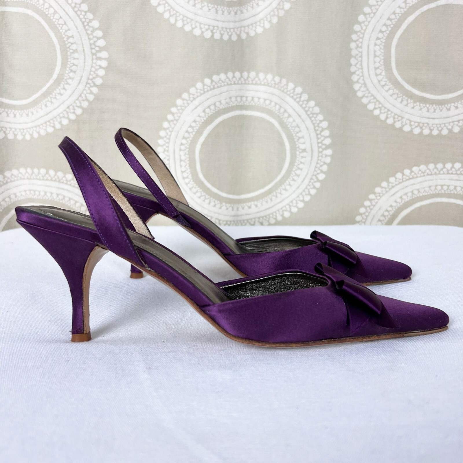 J. Crew purple satin bow slingback 