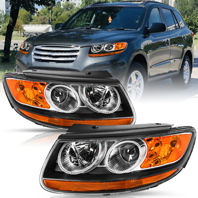 For 2007-2012 Hyundai Santa Fe 6pin Halogen Headlights Headlamps Assembly LH+RH