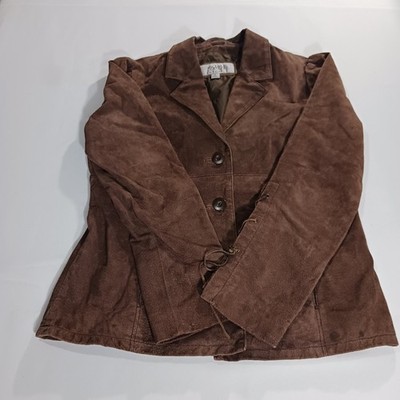 Wilsons Maxima RN#69426 Womens Brown Button Front Leather Coat Jacket Size Large