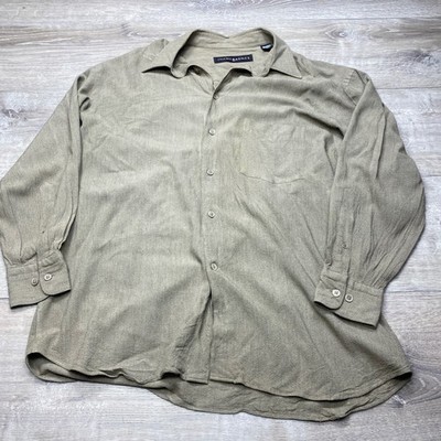 Jhane Barnes Button Down Shirt Mens M Olive Viscose Long Sleeve Casual Italy