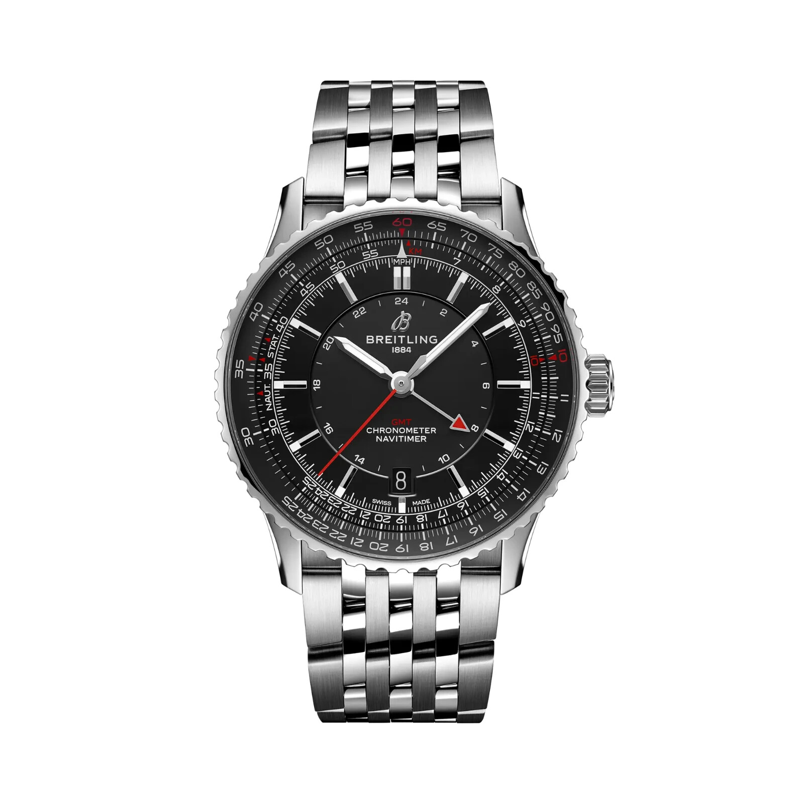Pre-owned Breitling Navitimer Automatic Gmt 41mm Black Dial Watch A32310251b1a1