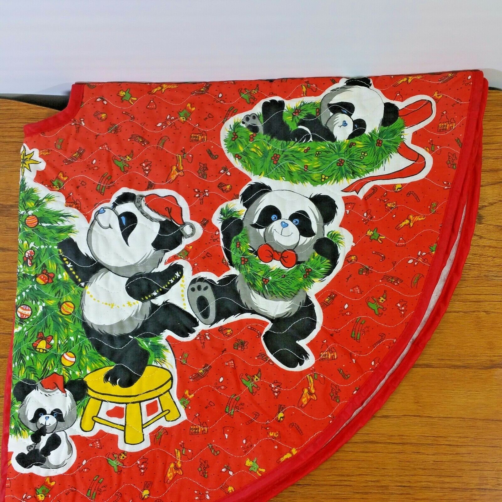 Vintage Quilted Panda Bear Christmas Tree Skirt 80s Christmas Around the World