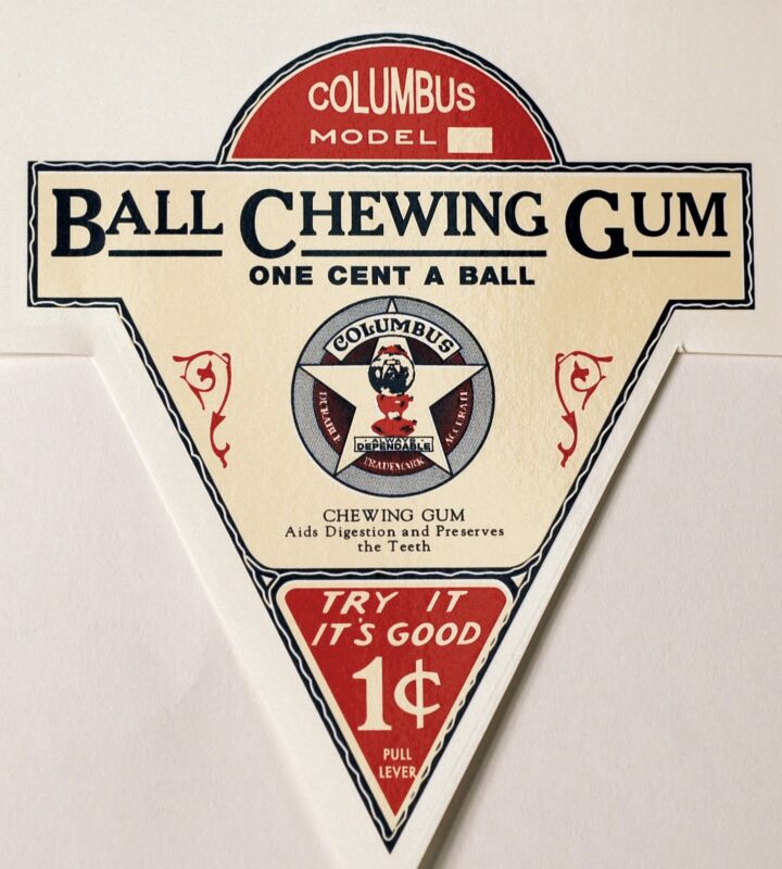 COLUMBUS, BALL CHEWING GUM, VENDING, COINOP, WATER TRANSFER DECAL DC 1026