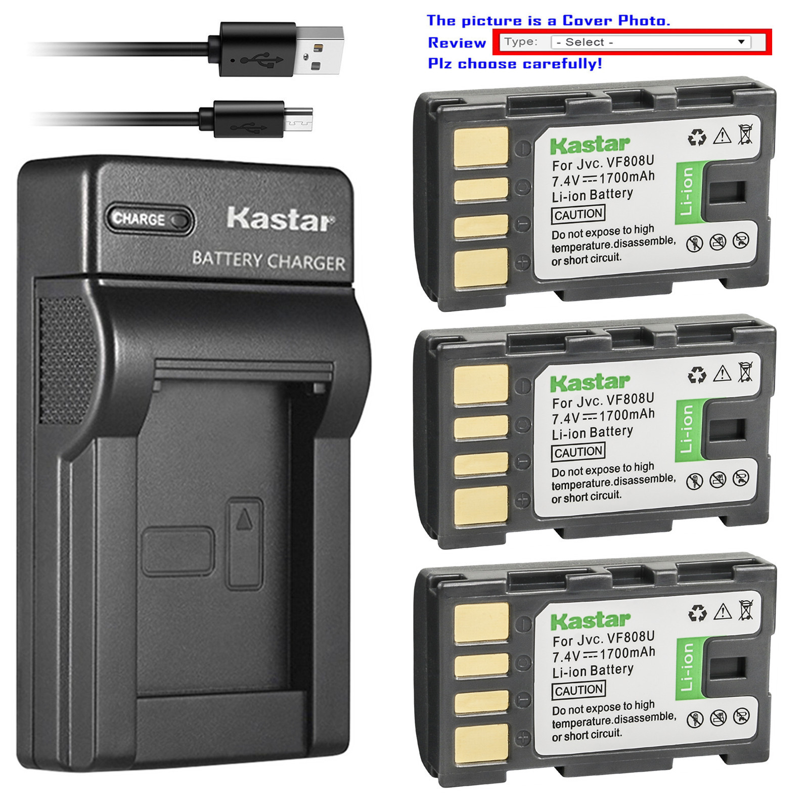 Kastar Battery Slim Charger for JVC BN-VF808 BN-VF808U & JVC