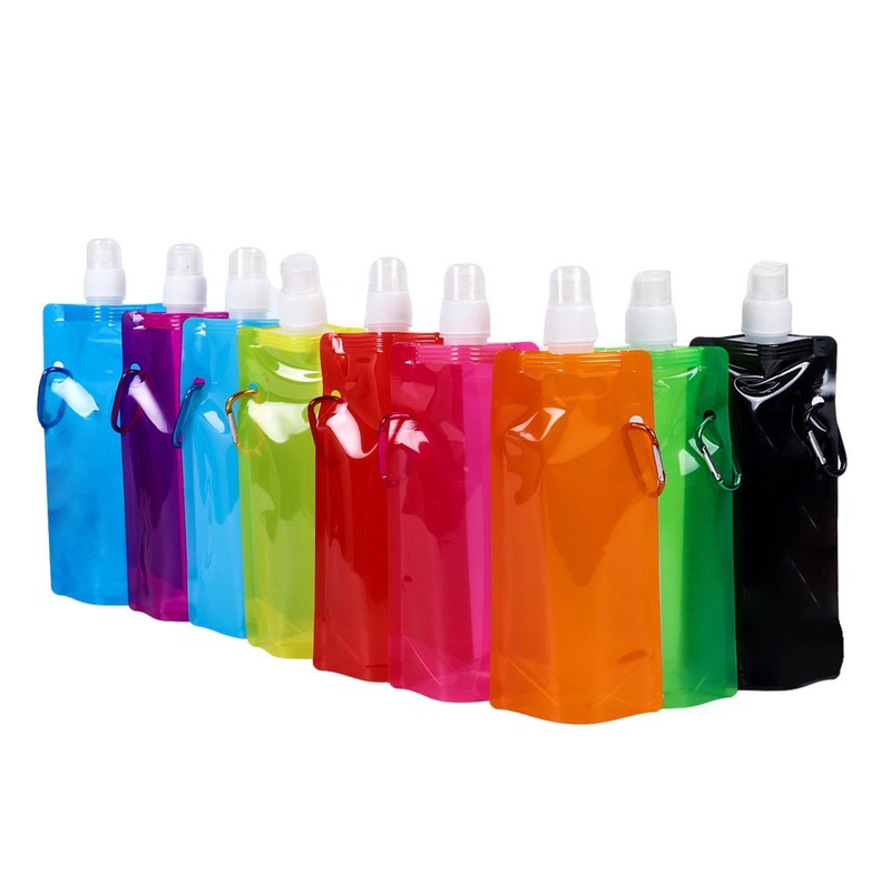 9Pcs 16oz Foldable Water Bottle Collapsible Stand-up Plastics Drinking Pouches