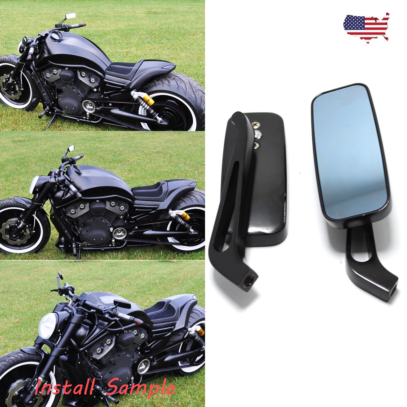 Rectangle Black Motorcycle Rear View Mirrors For 2018 Suzuki Boulevard M109R