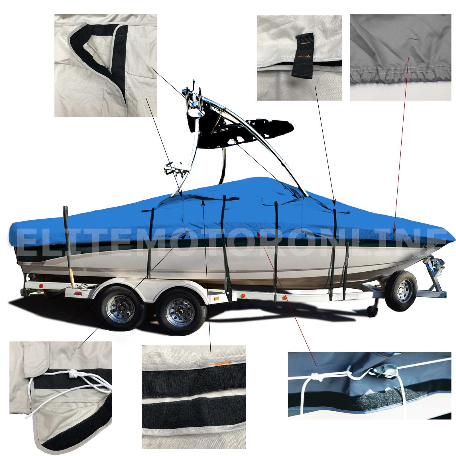Deluxe Vhull Fishing Runabout Boat With Ski Wakeboard Tower Boat Cover