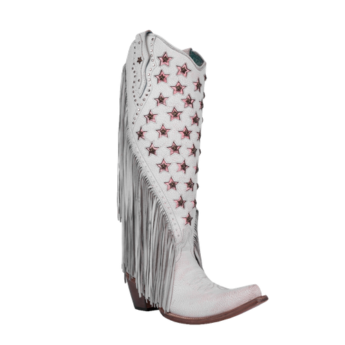Pre-owned Corral Boots Corral Ladies Stars & Studs Pink & White Tall Western Boots C4084