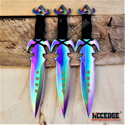 3PC 7.25" NINJA KUNAI TACTICAL ASSASSIN Double Edged  Knife Set + Sheath