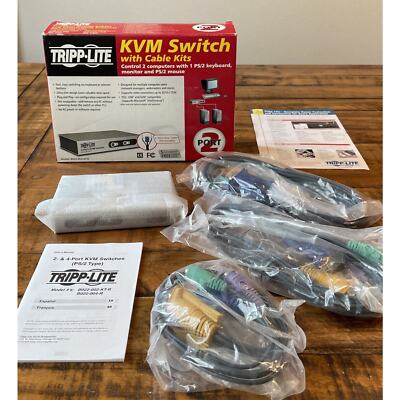 New Tripp-Lite 2-Port Desktop KVM Switch B022-002-KT-R w/ Cables Kits