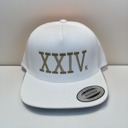 24K XXIVk Magic Snapback Bruno Mars Custom Hat Yupoong White & Metallic Gold