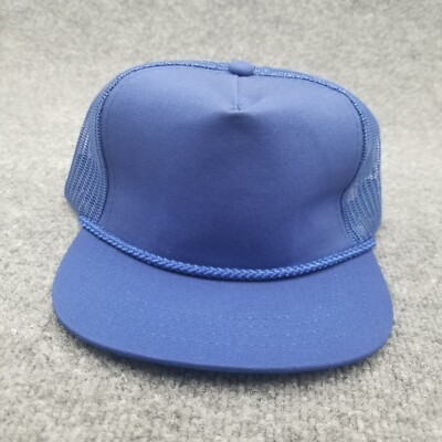 Vintage Blank Trucker Hat Cap Snap Back Blue Mens Yupoong 90s