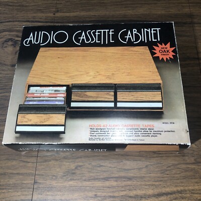 Vintage NIB Audio Cassette Storage Cabinet Faux Wood Holds 42 Tapes 3 Drawer 90s