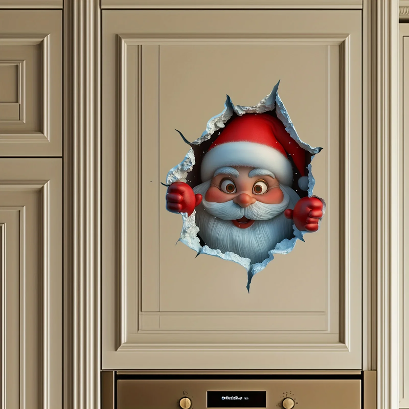 3D Reindeer Break-Through Wall Decal, Vinyl Christmas Wall Stickers, Removable H