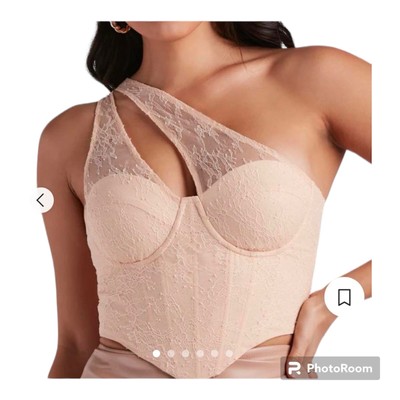 Windsor Corset Top Beige Size Small One Shoulder Lacey NWT