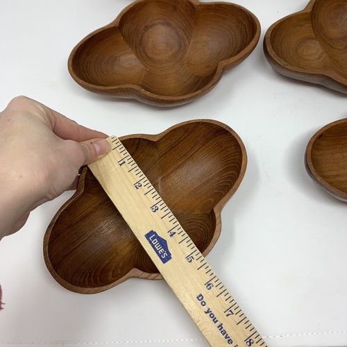 Vintage Wood Carved Turned Snack Salad Bowls Set Of 6 Wooden Oiled Scallop Edge