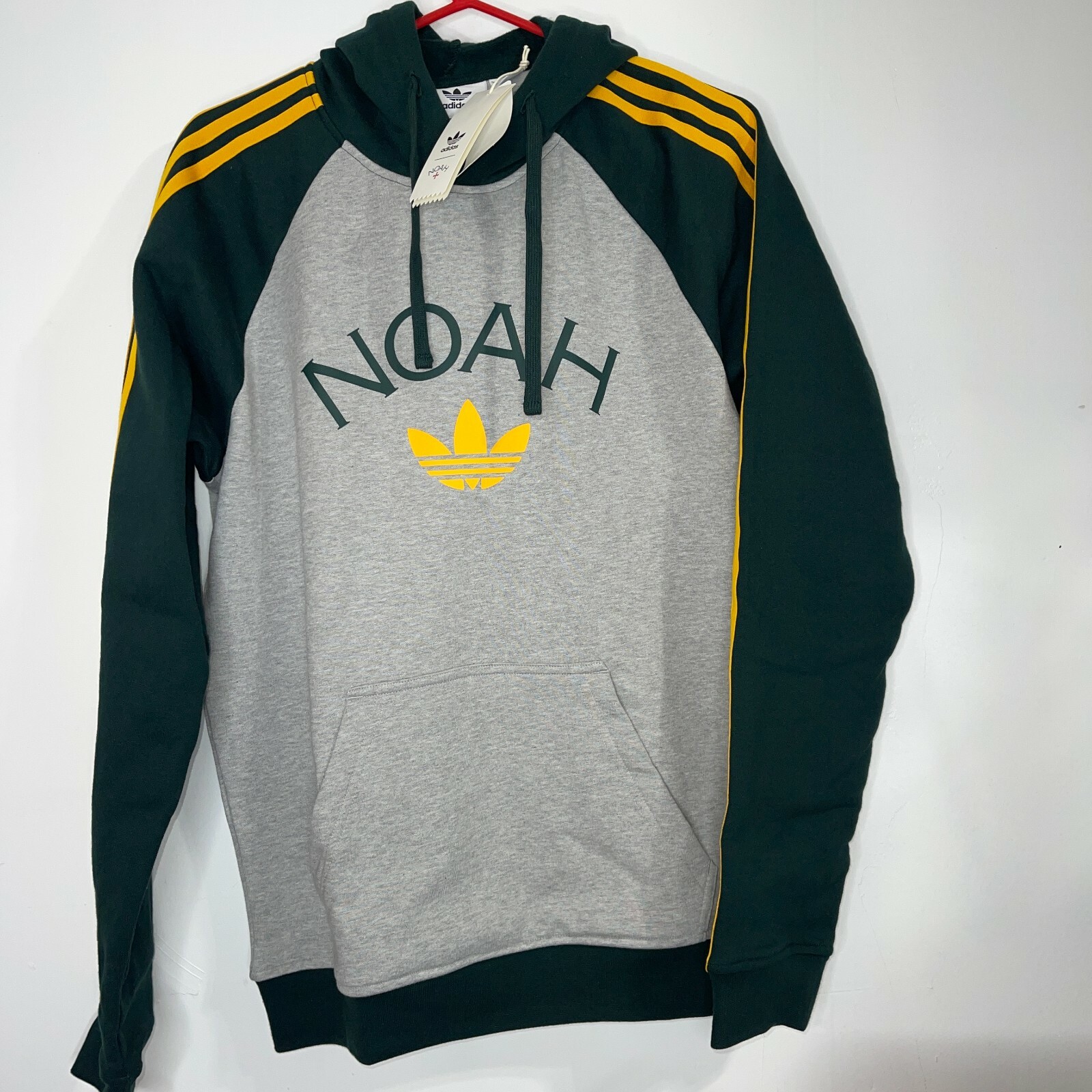 New Adidas x Noah 3S Hoodie Sweatshirt Gray Green Yellow
