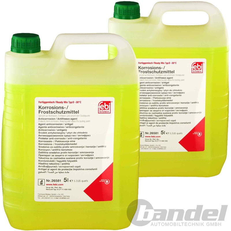 2x5l Febi Frostschutzmittel Fertiggemisch Passend FÃ¼R Renault Typ D Ready -30Â°C