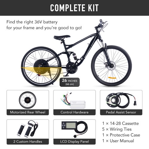 Electric Bicycle Conversion Kit 26" Rear Wheel 500W Hub Motor E Bike with PAS