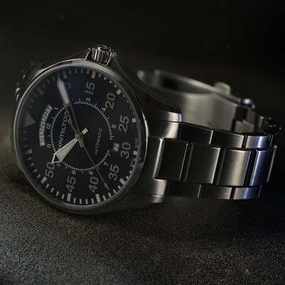 Pre-owned Hamilton H64615135 Khaki Aviation Pilot Day Date Automatic Self-winding 42