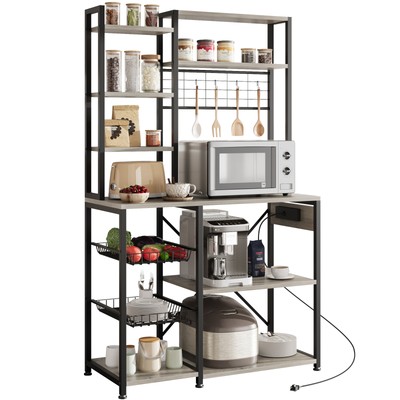 7-Tier Microwave Stand with 2 Wire Drawer, Industrial Coffee Bar Station Kitchen