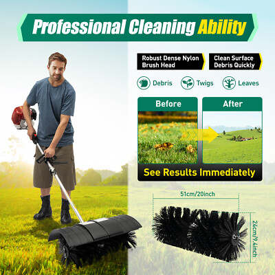 Handheld Gas Power Broom Sweeper Artificial Driveway Turf Grass Brush Portable 