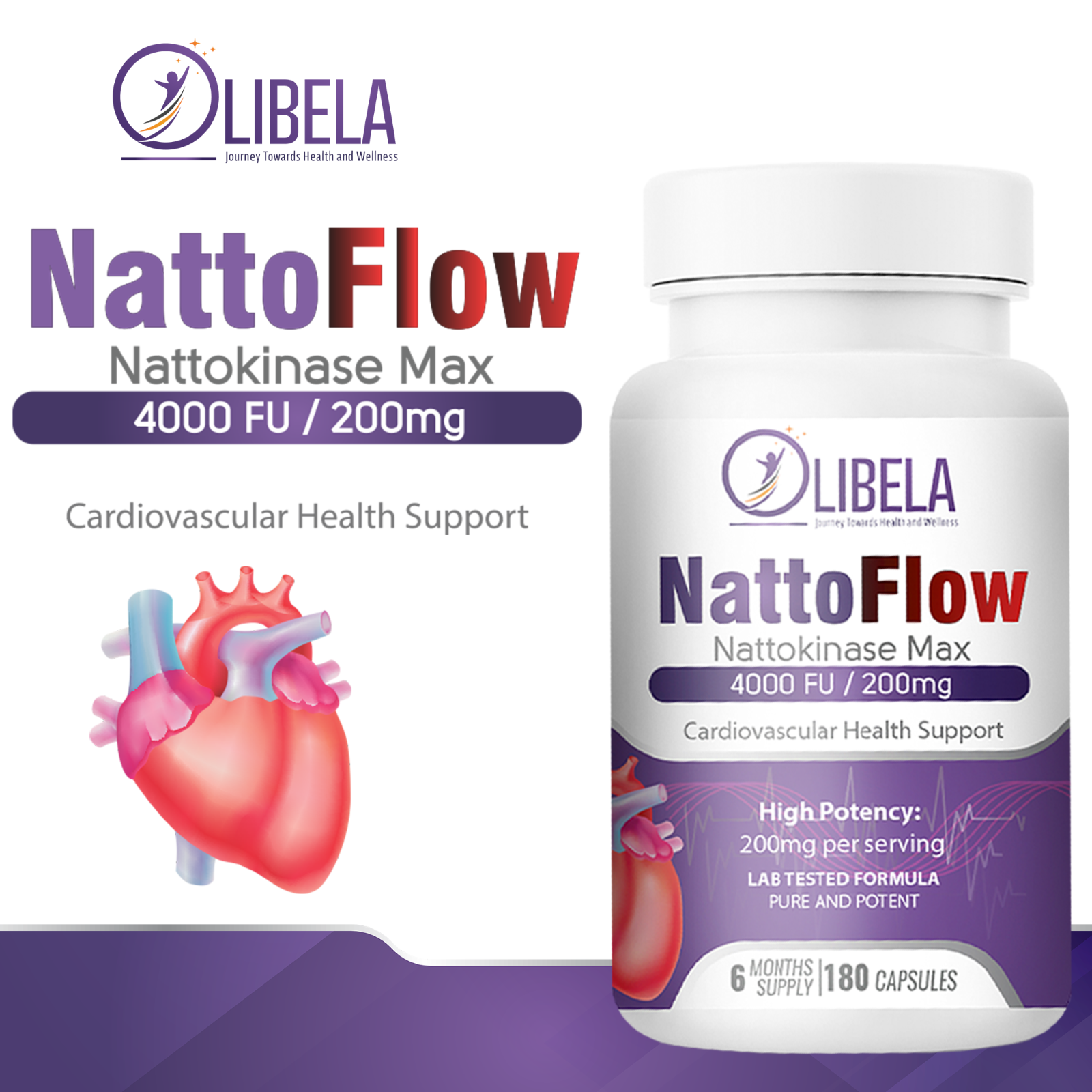 Nattokinase 4,000 FU 200mg (180 Caps) Blood Flow, Heart & Cardiovascular Health