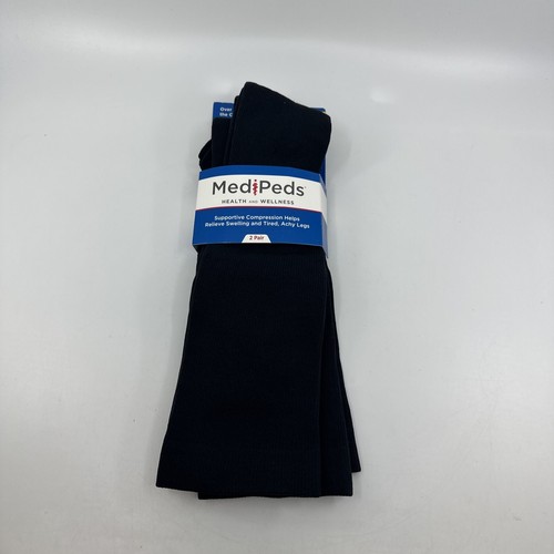 MediPeds Circ Crew XL Over The Calf Socks, 2 Pair - Size XL - Black NWT