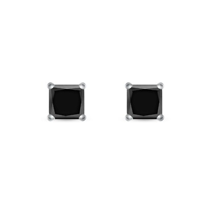 Pre-owned Shine Brite With A Diamond 1.75 Ct Princess Black Earrings Studs Solid 14k White Gold Push Back Martini In White/colorless