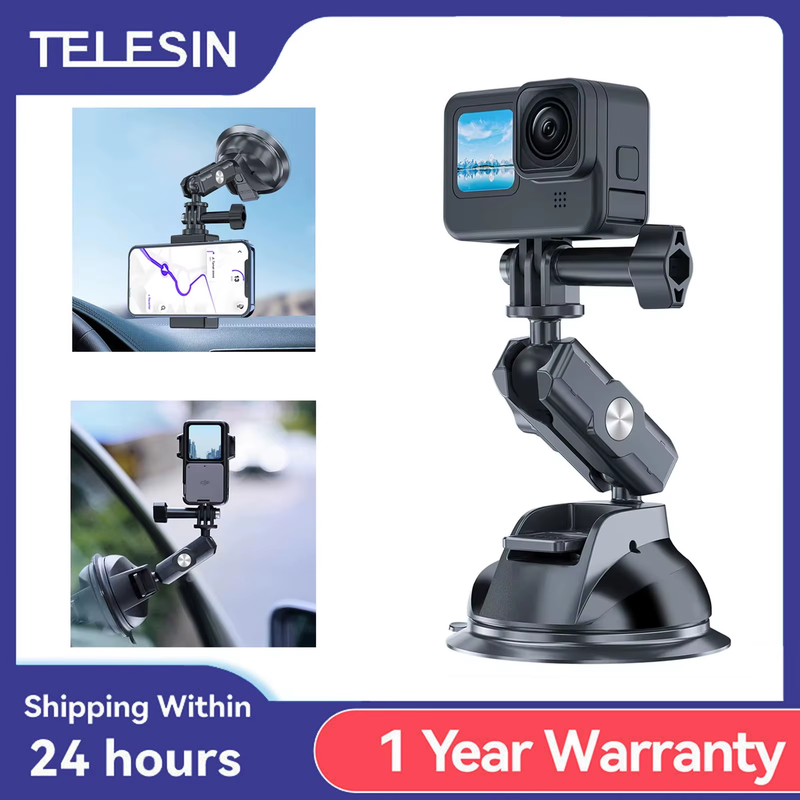 TELESIN Car Phone Action Camera Holder Suction Cup 360 Adjustable 1/4 Standard A