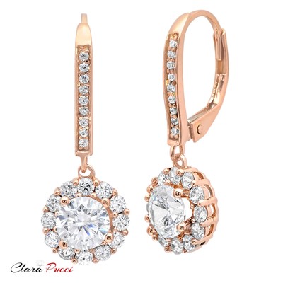 Pre-owned Pucci 3.65ct Round Simulated Diamond Halo Lever Back Drop Dangle Earrings 14k Gold