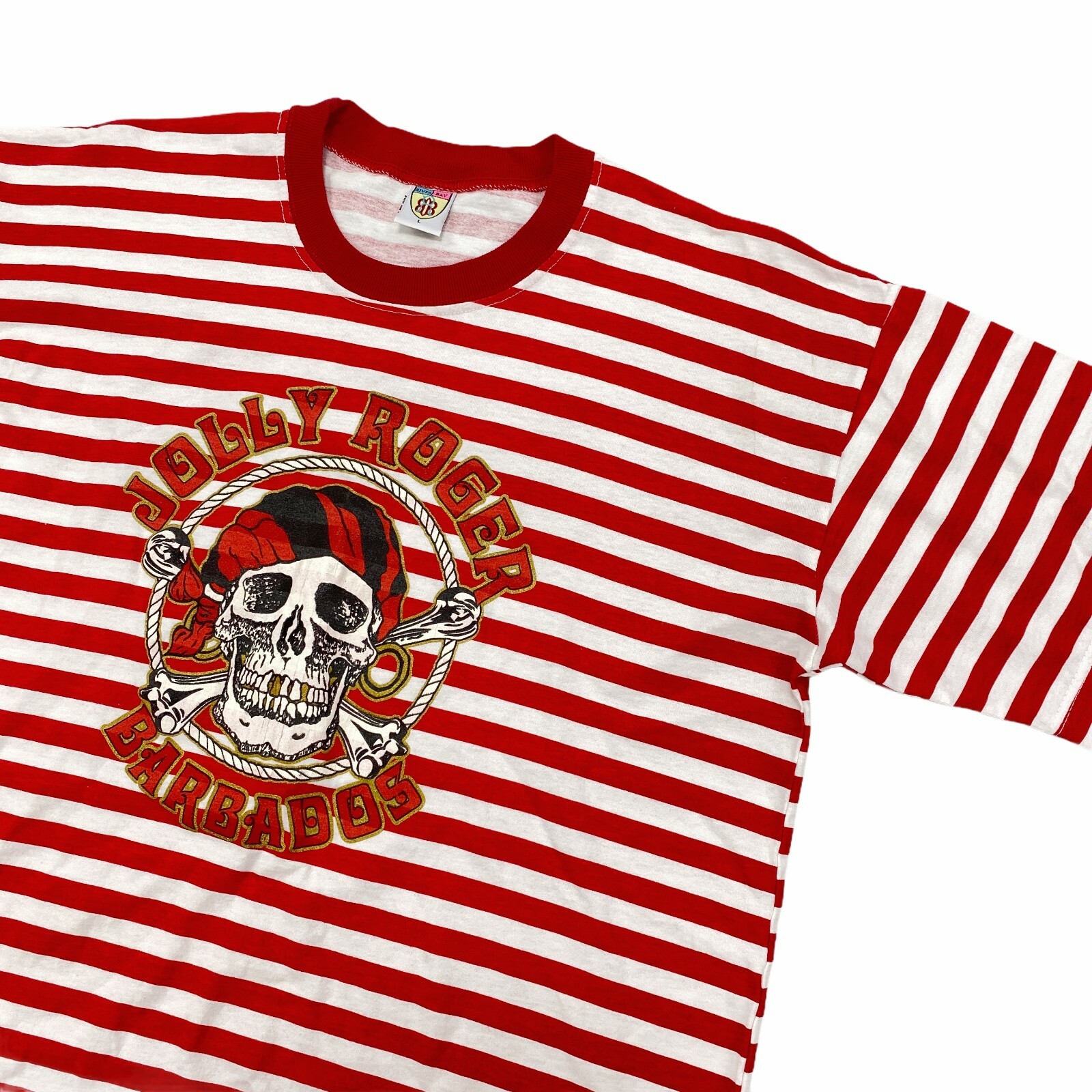 

Винтажная футболка Jolly Roger Pirates Barbados, размер , красный, белый, карибская полоска, Multicolor