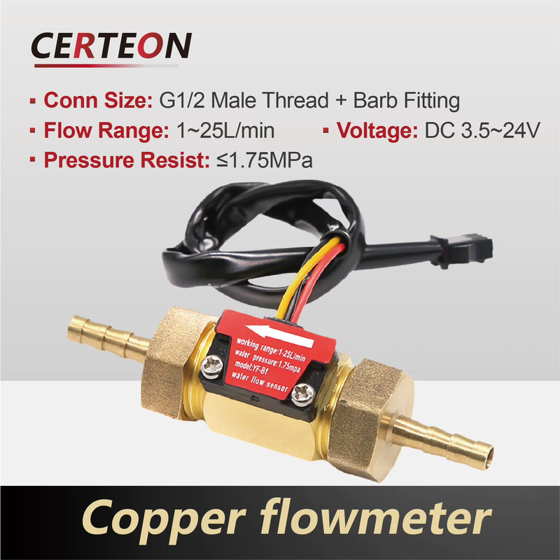 YF-B1 Brass Water Flow Sensor G1/2 1-25L/min Hall Turbine Impeller Meter 6/8/10/