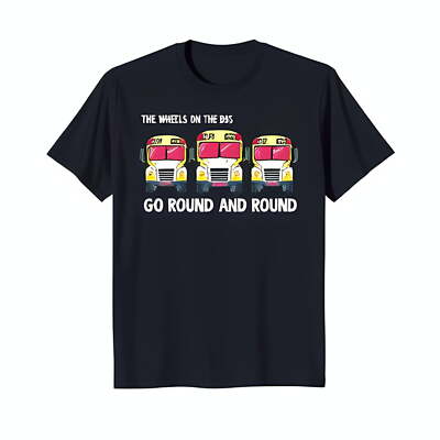 Funny Cartoon School Buses T-Shirt 'The on the Bus' Design on Black