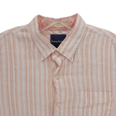 TOMMY BAHAMA 100% Linen Shirt Orange White Stripe Long Sleeve Size MEDIUM