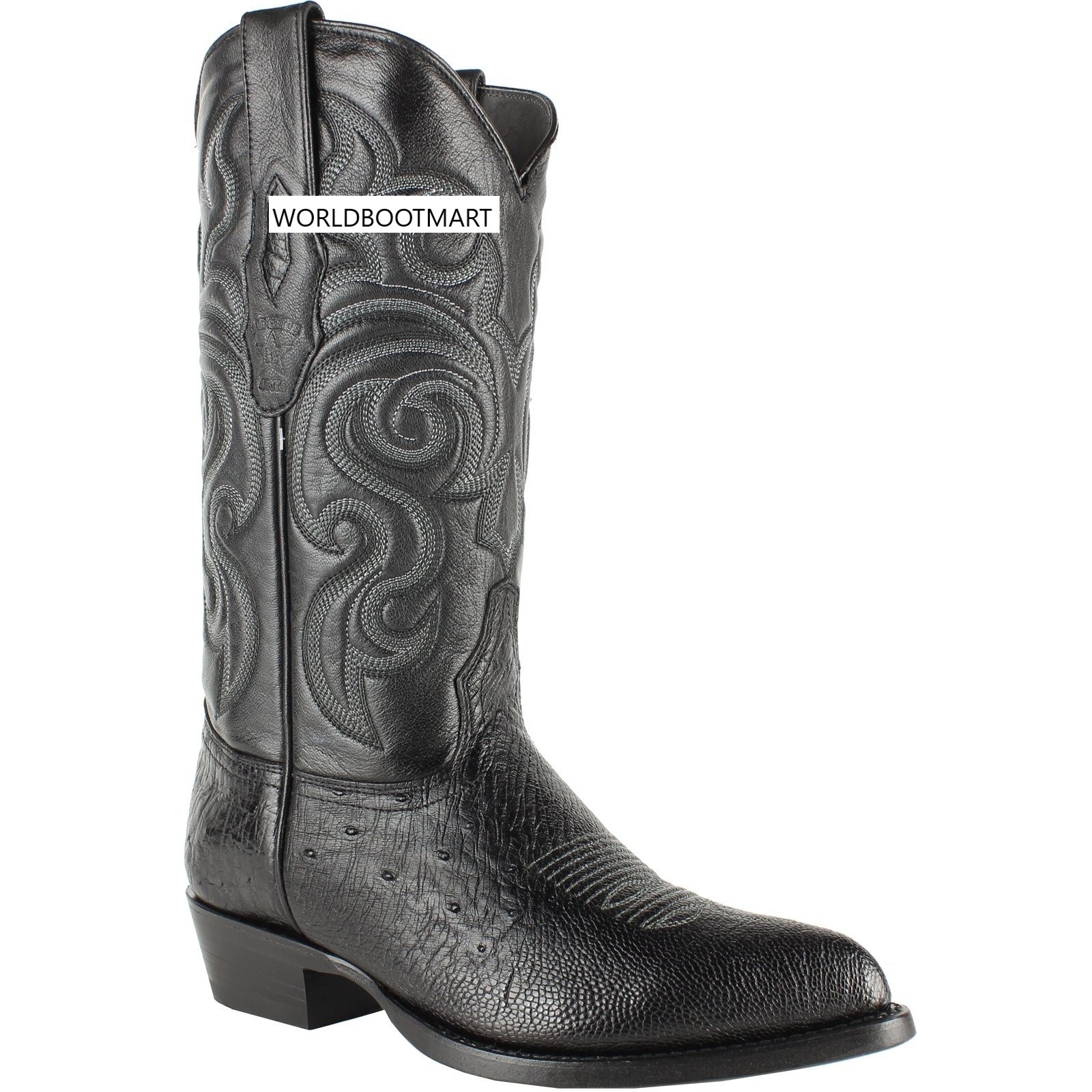 Pre-owned Los Altos Boots Los Altos Black Genuine Smooth Ostrich Western Cowboy Boot J-toe (ee) 999705
