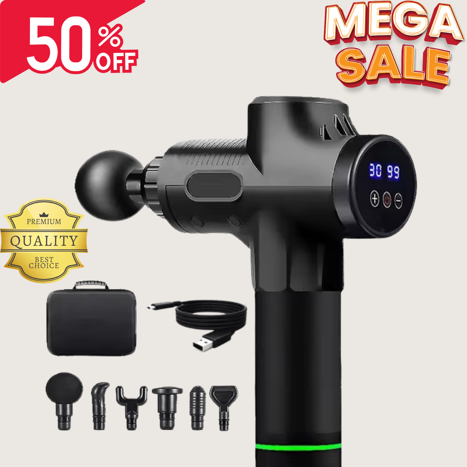 Deep Tissue Percussion Massage Gun USB Rechargeable Handheld Muscle Massager