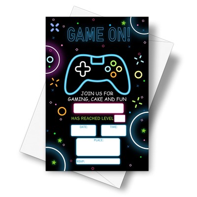 4'' x 6'' Video Game Theme Birthday Party Invitation Cards With Envelopes - Gam...